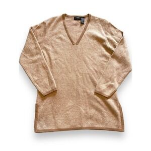 Liz Claiborne Merino Wool Blend V-neck Knit Sweater Women's Brown L